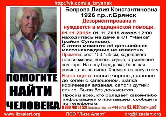 В Брянске пропала 89-летняя Лилия Боярова