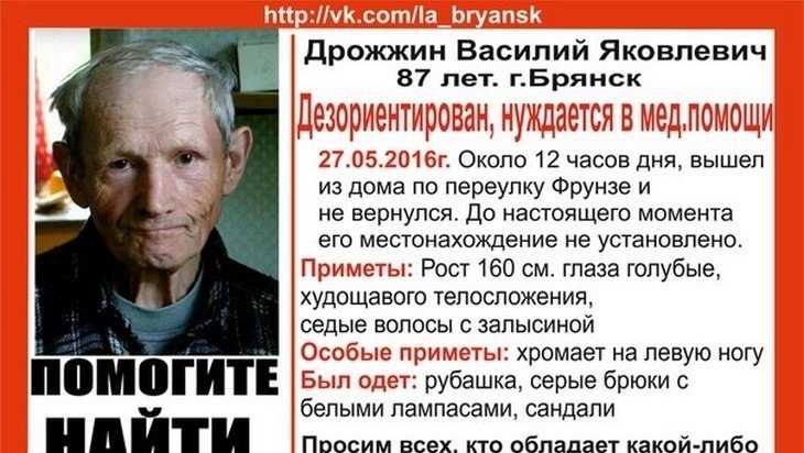 Найден пропавший в Брянске 87-летний пенсионер