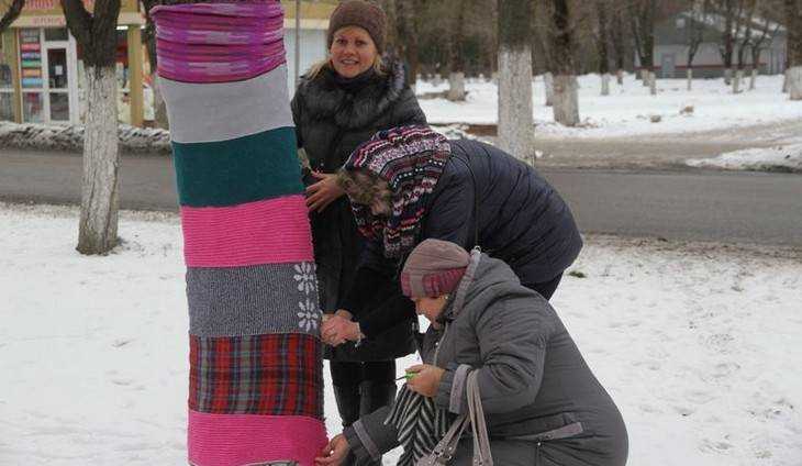 В Брянске 75 деревьев согрели радужными свитерами