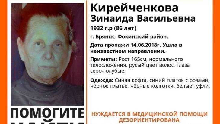 В Брянске пропала без вести 86-летняя Зинаида Кирейченкова