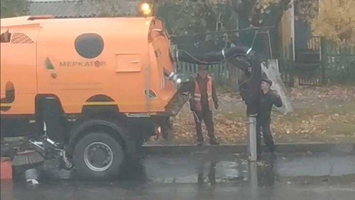 Видео чистки улицы от мокрой листвы позабавило брянцев