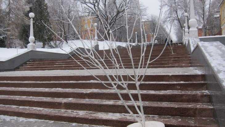 В Брянске лестницу к набережной украсили перед Новым годом