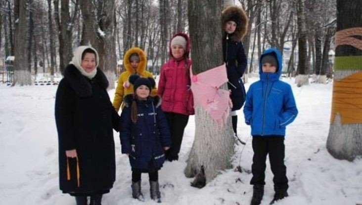 В парке Почепа замерзавшие деревья согрели тёплыми шарфами