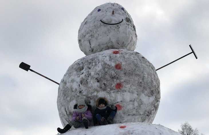 В брянском селе Хотылёво слепили снеговика высотой 7 метров