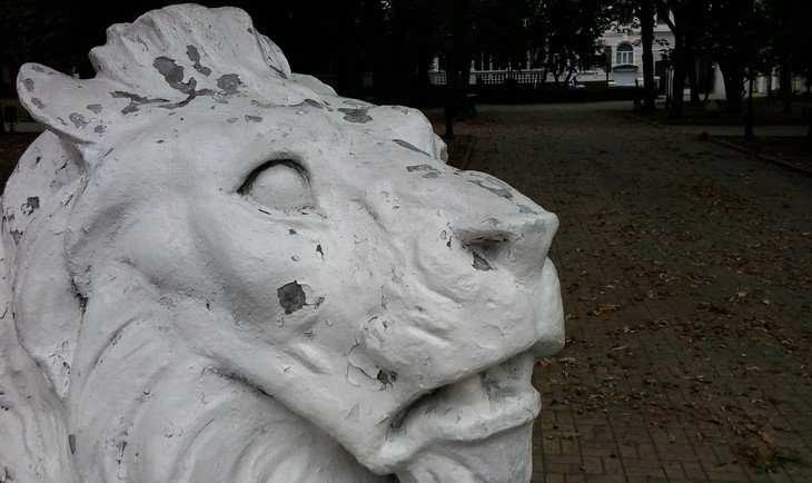 В Брянске варвары изрисовали скульптуры львов в сквере Тютчева