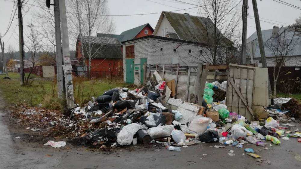 В Брянске площадка у сломанного мусорного контейнера утонула в хламе