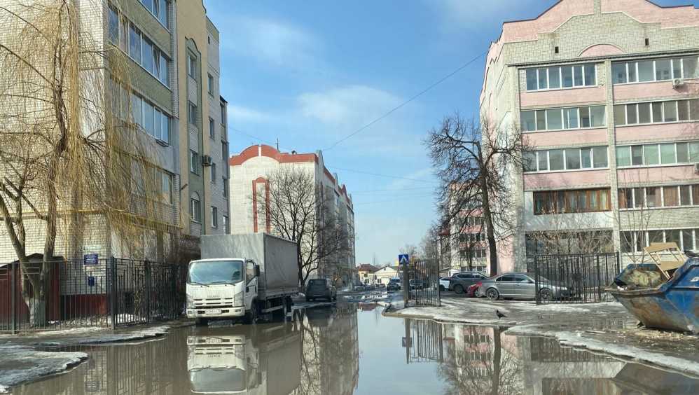 В Брянске из-за оттепели утонула дорога на улице Жуковского