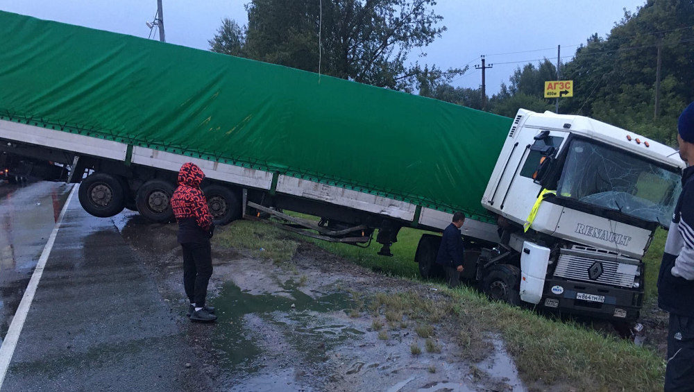 Под Дубровкой фура вылетела в кювет и повалила два столба