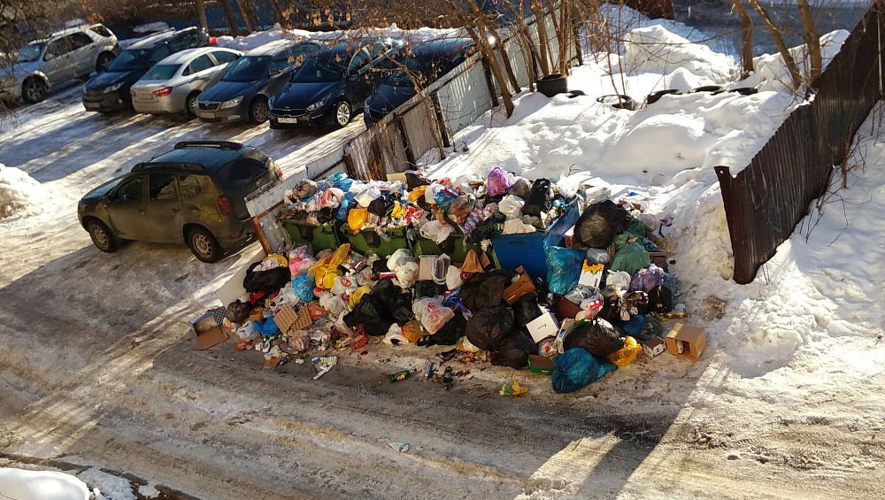 В Брянске в переулке Осоавиахима во дворе образовалась гора мусора
