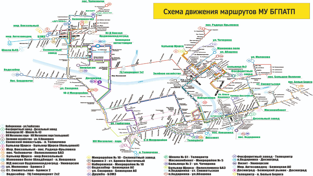 В Брянске опубликовали обновленную схему автобусных маршрутов города