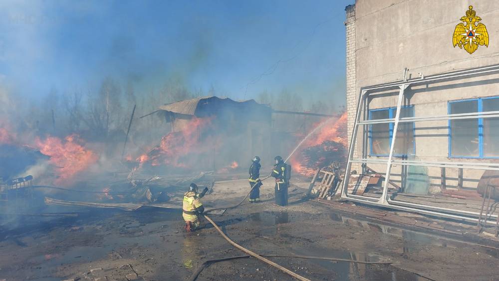 В Брянске горевшую пилораму спасатели потушили за десять часов