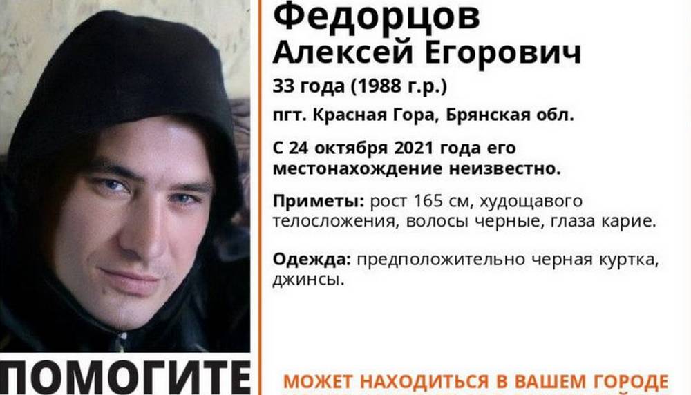 В Брянской области нашли погибшим пропавшего в октябре 33-летнего мужчину