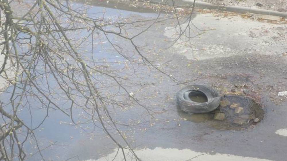 В Брянске на улице Медведева на недавно отремонтированной дороге забил фонтан