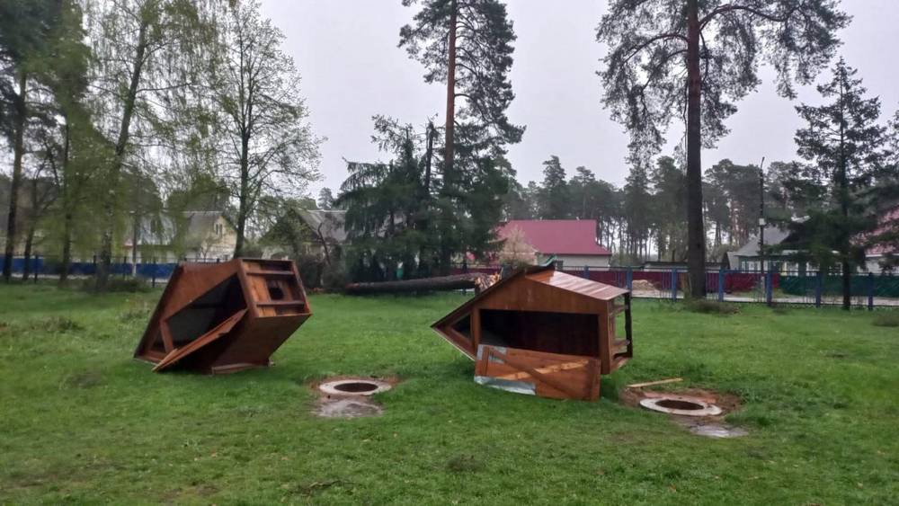 В городском парке Жуковки ураганный ветер сковырнул деревянные туалеты