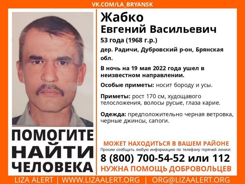В Дубровском районе Брянщины ночью пропал без вести 53-летний мужчина