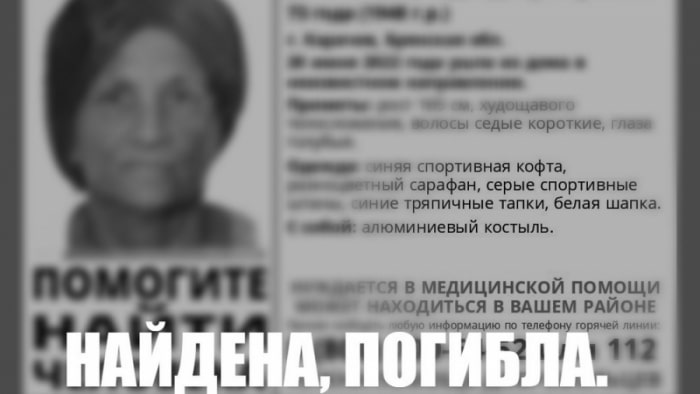 Пропавшую в Брянской области 20 июня женщину нашли погибшей