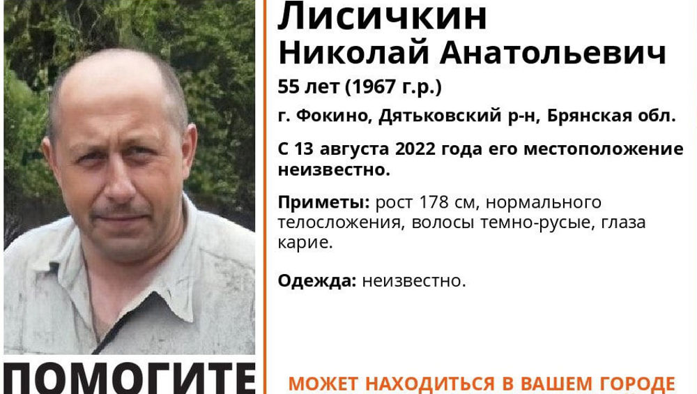 В Брянской области начали поиски пропавшего месяц назад 55-летнего Николая Лисичкина