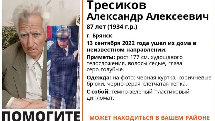 В Брянске продолжились поиски пропавшего 87-летнего Александра Тресикова