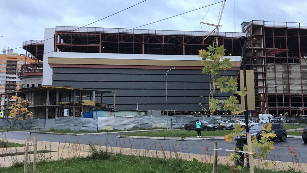 В Брянске начал проявляться цветной фасад строящегося здания торгового центра «МегаГринн»