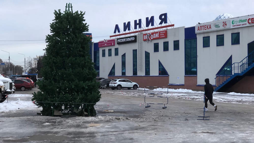 В Брянске возле гипермаркета «Линия» установили новогоднюю елку