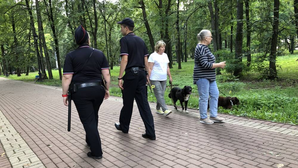 В Пушкинском парке Брянска собак начали выгуливать под приглядом полиции − люди там лишние