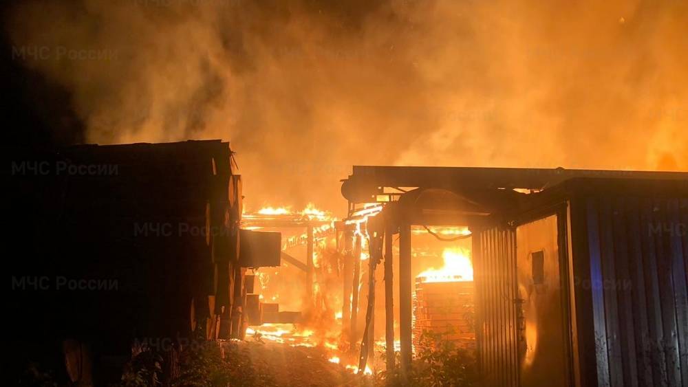В городе Дятьково Брянской области ночью 12 октября сгорела пилорама