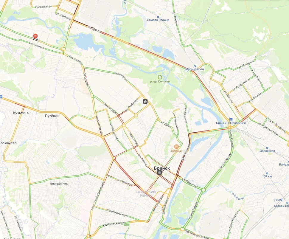 Карта Брянска начала «краснеть» от пробок