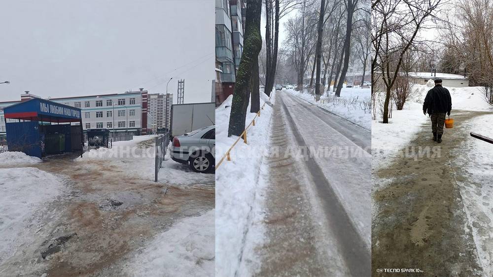 Власти Брянска показали, как после ледяного дождя сделать тротуары безопасными