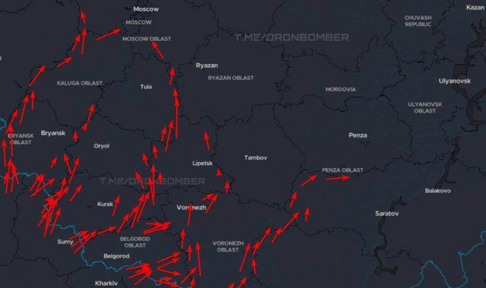Бандеровцы опубликовали карту пролетающих над Брянской областью БПЛА