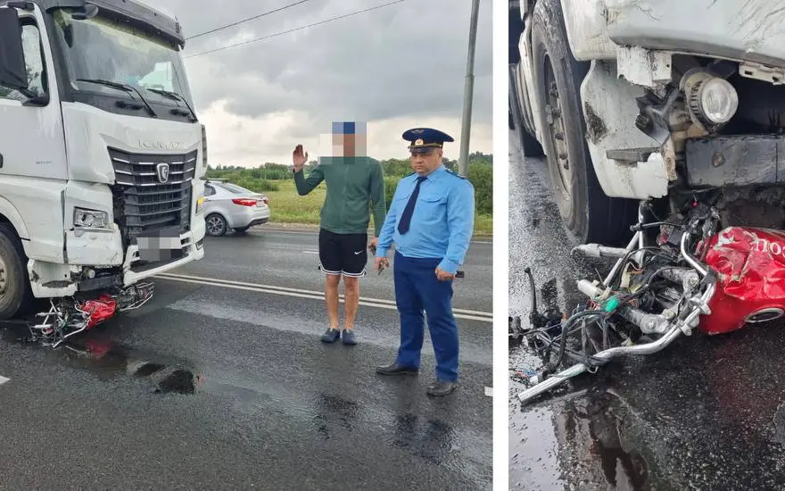 На федеральной трассе под Брянском КамАЗ раздавил управлявшего мопедом ребенка