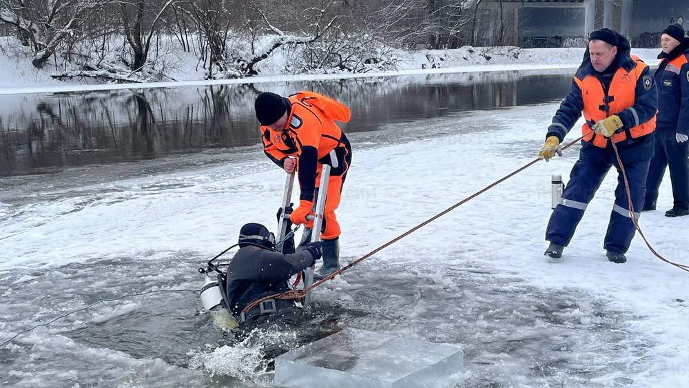 Опубликованы снимки поиска провалившихся под лед на Десне брянских подростков