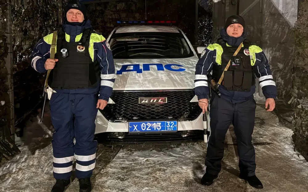 Замёрзшую семью с детьми спасли на брянской трассе инспекторы ДПС