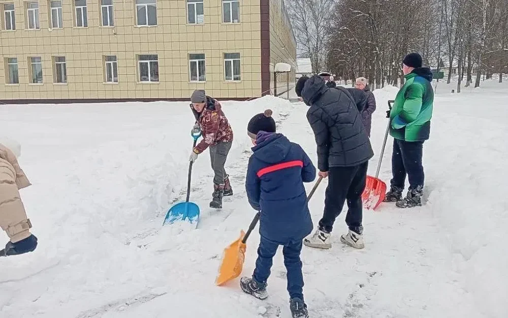 В Брянске сто добровольцев за час убрали снег с территории школы № 34