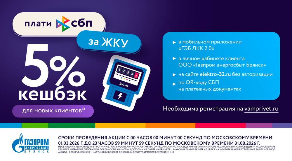 Более 9 тыс. жителей Брянской области получили кешэк за оплату ЖКУ через СБП